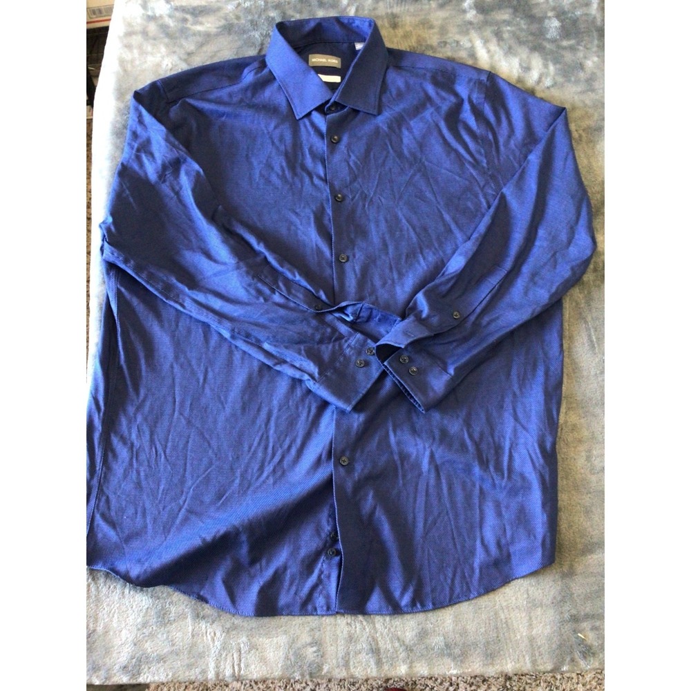 MICHAEL KORS Men's Airsoft Stretch ‎ Blue Button Shirt Size 17.5 XL 32/33.
